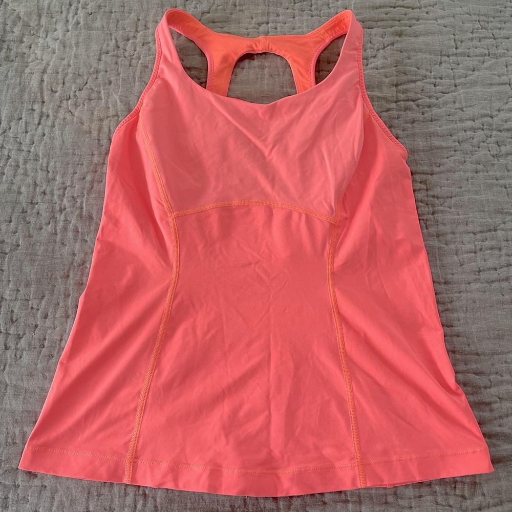 Lululemon Run Pace Pop Orange Coral Mesh Back Tank size 10 racerback